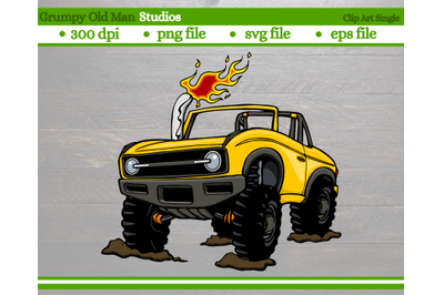 cartoon 4x4 suv with open top and muddy tires | 4x4 truck