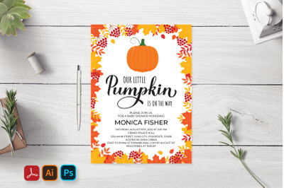 Little Pumpkin Baby Shower Invitation Editable Template