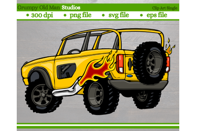 cartoon 4x4 suv with open top | rear perspective