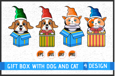 Christmas gift box with dog and cat
