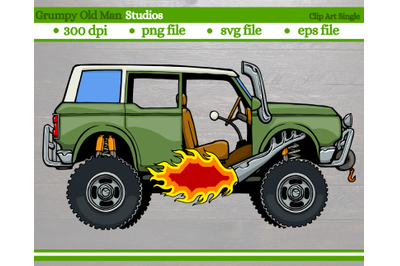 cartoon classic 4x4 suv with doors off and towing rig| old school 4x4