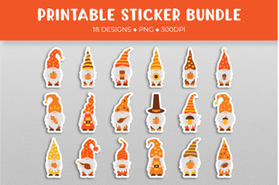 Fall gnomes sticker bundle. Autumn stickers printable