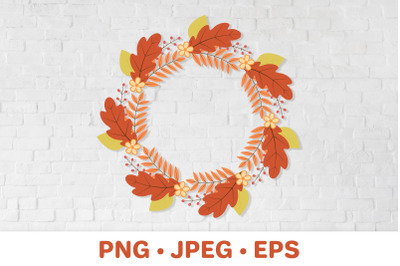 Fall wreath sublimation design. Autumn leaves round frame