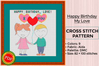 Happy Birthday Love Cross Stitch Pattern