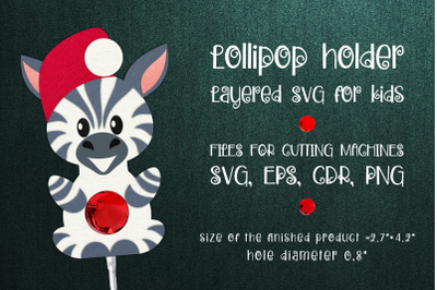 Zebra in Santa Hat | Christmas Lollipop Holder Template