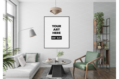 Interior scene artwork background frame mockup