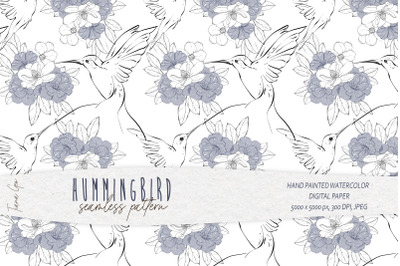 Hummingbird seamless pattern / Digital paper-1 JPEG file