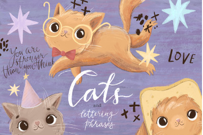Cute Cats. Posters, clipart &amp; lettering