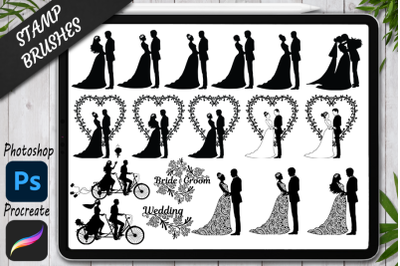Wedding Stamps Brushes for Procreate and Photoshop.  Bride and Groom .