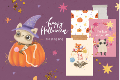 Happy Halloween. Clipart, lettering &amp; cards