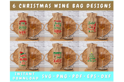 Christmas Wine Bag SVG Bundle&2C; 6 Designs&2C; Christmas Wine Bag Quotes