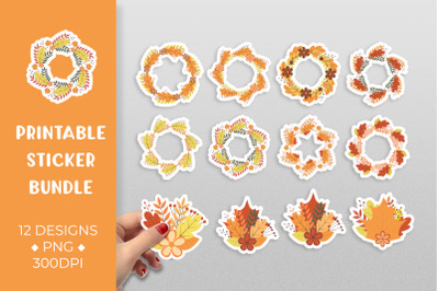 Fall wreaths and bunches sticker bundle. Autumn stickers printable
