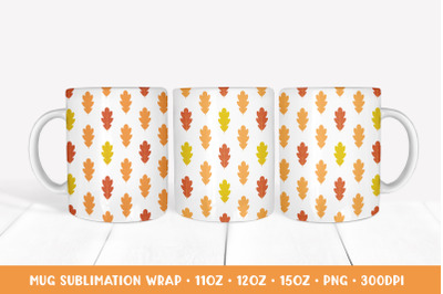 Fall Mug Sublimation Wrap. Autumn Oak Leaves Mug Wrap Design