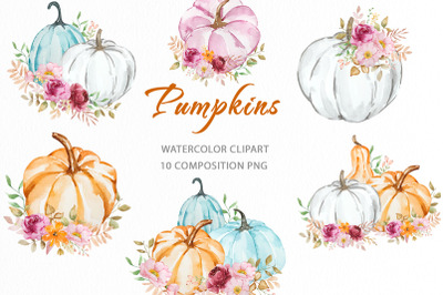 Watercolor Pumpkin Clipart Composition
