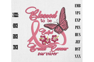 Breast Cancer Survivor Pink Ribbon &amp; Butterfly Embroidery