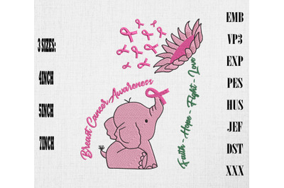 Breast Cancer Sunflower Pink Elephant Embroidery