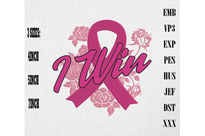 I Win Pink Ribbon Breast Cancer Embroidery