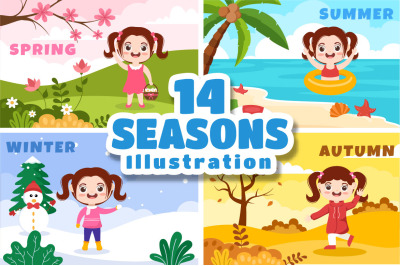 14 Scenery of the Four Seasons of Nature Illustration