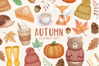 Fall Autumn Watercolor Clipart Illustrations