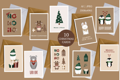 Cute Christmas Animal Pre-made Cards