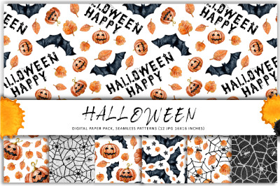 Happy Halloween digital paper with seamless patterns