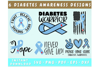 Diabetes Awareness SVG Bundle&2C; 6 Designs&2C; Diabetes Warrior SVG