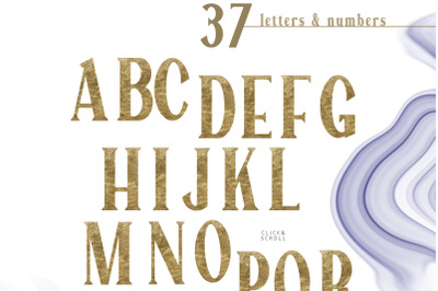 Gold foil alphabet and number clipart- 37 png files