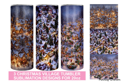 Christmas Tumbler Wrap Bundle | Christmas Village Tumblers PNG Designs