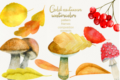 Watercolor gold autumn clipart