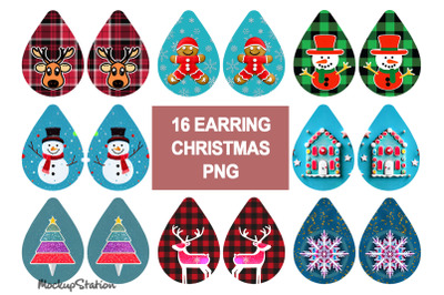 Christmas Earring Sublimation Design Bundle, 16 Winter Teardrop PNG