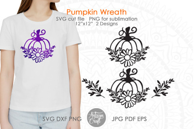 Pumpkin wreath SVG showing sunflower