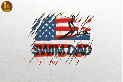 Proud Swimming Dad Swimmer USA Flag