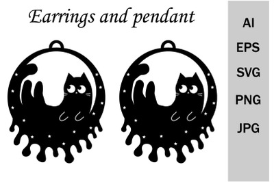 Cute cat earrings and pendants&2C; svg template&2C; cutting file