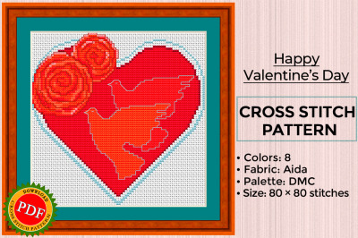 Happy Valentines Day Cross Stitch Pattern | Pigeons | Heart