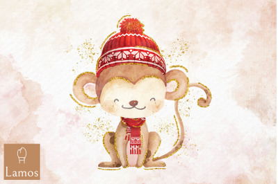 Hello Winter Monkey Clipart