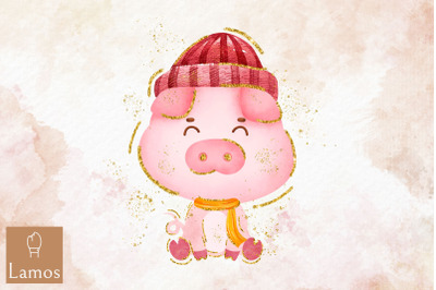 Hello Winter Happy Pig Clipart