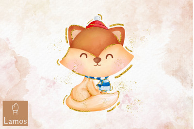 Hello Winter Happy Fox Clipart