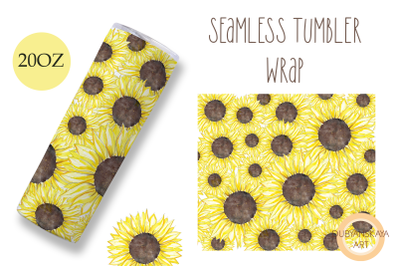 Watercolor seamless sunflowers sublimation tumbler wrap backgrounds 20