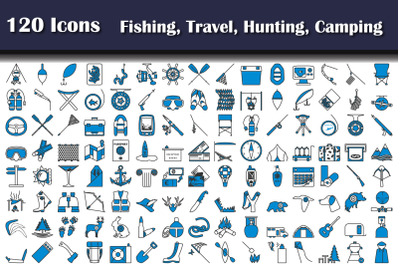 120 Icons Of Fishing, Travel, Hunting, Camping