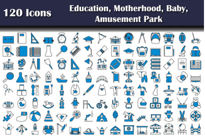 120 Icons Of Education, Motherhood, Baby, Amusement Park