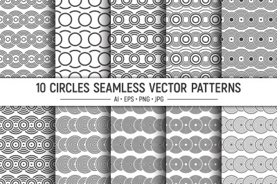 10 seamless vector overlapping circles patterns
