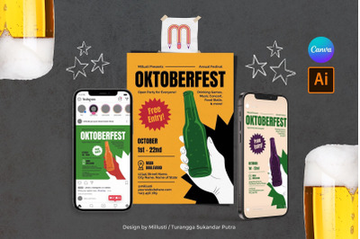 Oktoberfest Flyer - Beer Festival - Ai and Canva Templates