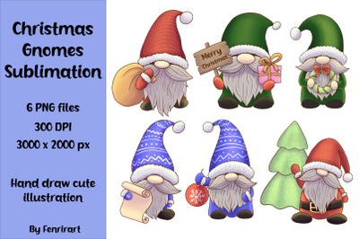 Merry Christmas Gnomes Sublimation Bundle. Holiday clipart