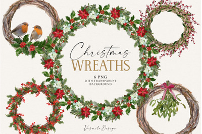 Christmas holiday wreaths PNG, Poinsettia flowers frames