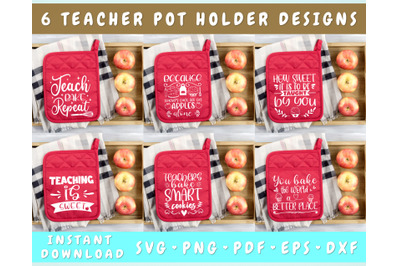 Teacher Pot Holder SVG Bundle, 6 Designs, Teacher Baking SVG