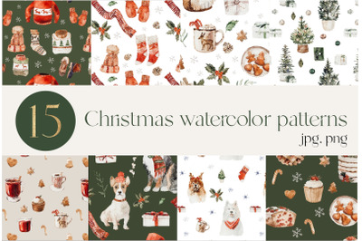Christmas watercolor seamless patterns - digital papers