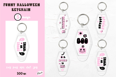 Funny Halloween Keychain SVG. Pink Halloween Mini Bundle