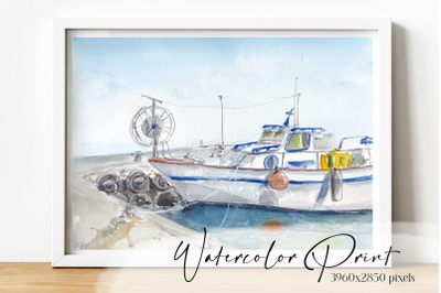 Fisherman&#039;s Boat Watercolor Print