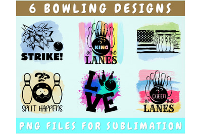 Bowling Sublimation Designs Bundle, 6 Designs, Bowling PNG files