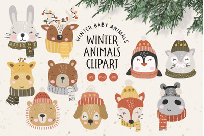 Winter animals clipart, Christmas Animals clipart, Winter Clipart